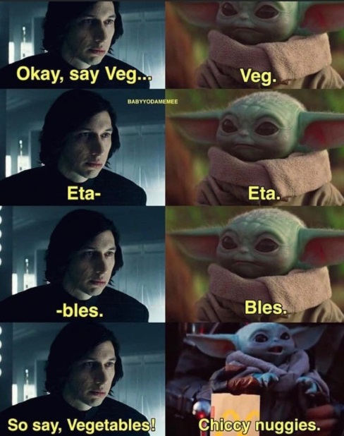 PHOTO Baby Yoda Vegetables Chicken Nuggets Meme