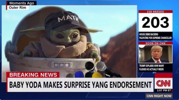 PHOTO Baby Yoda Wearing A Math Hat To Endorse Andrew Yang