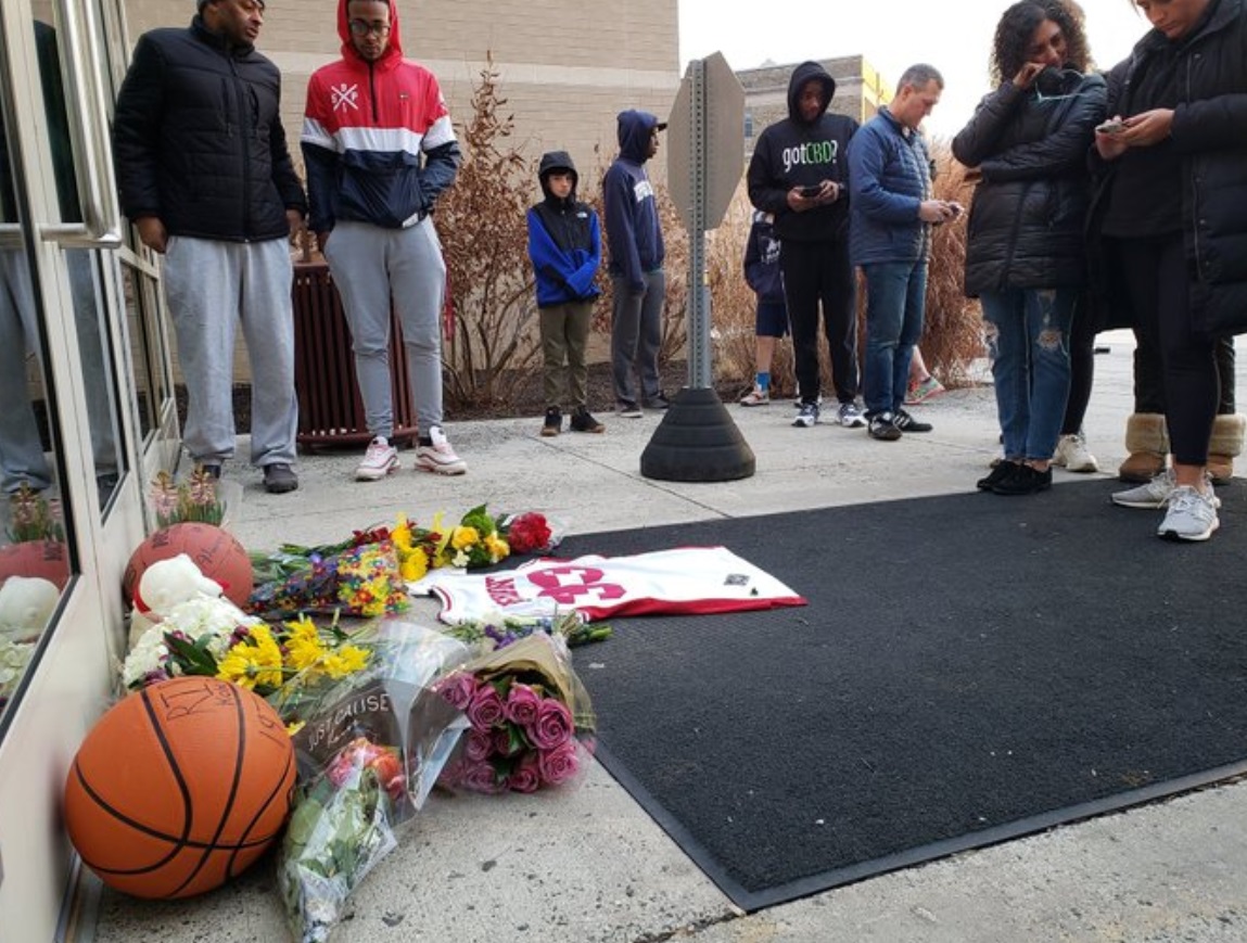 PHOTO Fans Gather Outside Bryant Gymnaisum At Lower Merion High School With Flowers
