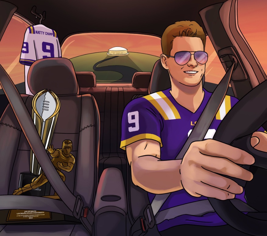 PHOTO Joe Burrow Driving Home With National Title Trophy Strapped In Passengers Seat