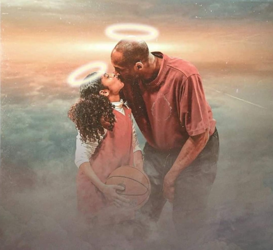 PHOTO Kobe Bryant Kissing His Daughter In The Clouds With Halos Over Their Heads