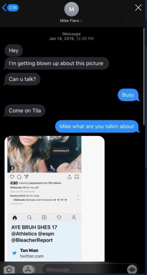 PHOTO Mike Fiers iMessages With His Girlfriend Saying Can You Walk