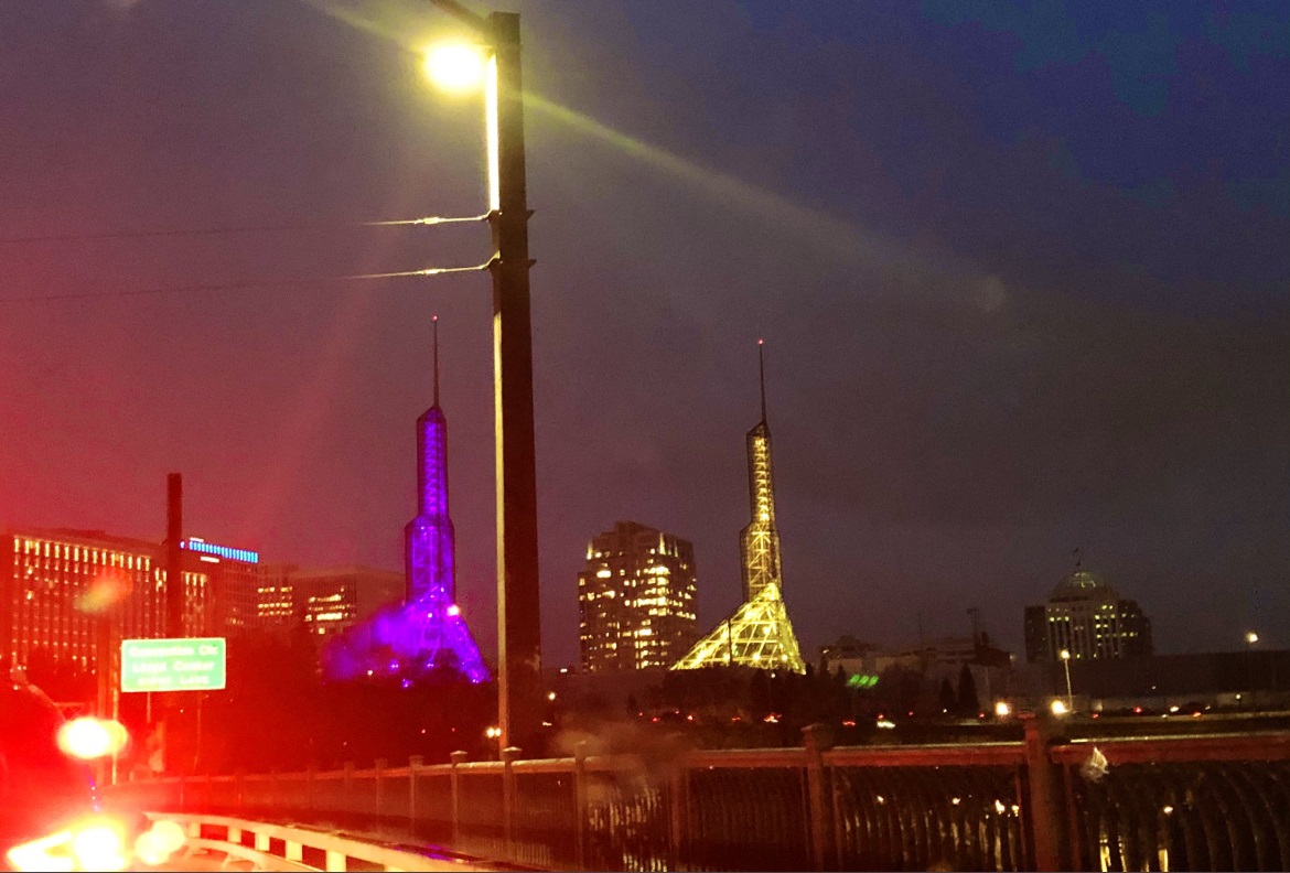 PHOTO Portland Oregon Lit Up In Purple And Gold For Kobe Bryant