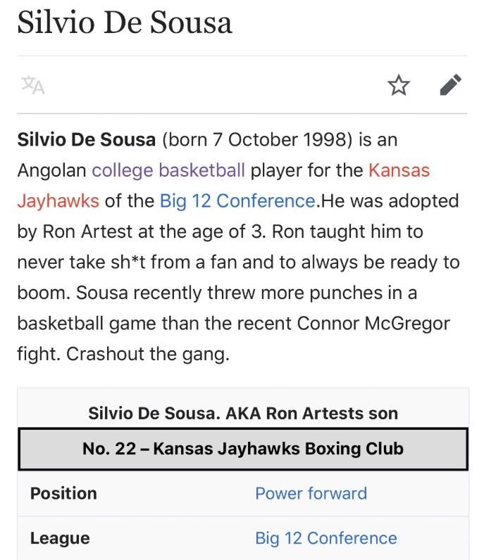 PHOTO Silvio De Sousa's Wikipedia Page Says He Was Adopted By Ron Artest