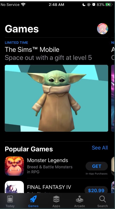 PHOTO What Baby Yoda Looks Like On The Sims Mobile On iPhone