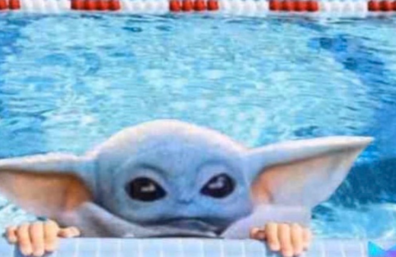 PHOTO Baby Yoda Clinging To Pool Side Because He Doesn't Know How To Swim