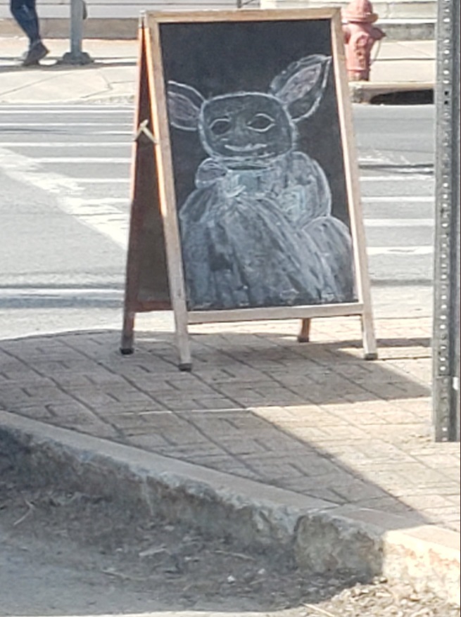 PHOTO Baby Yoda Drawn On A Chalkboard