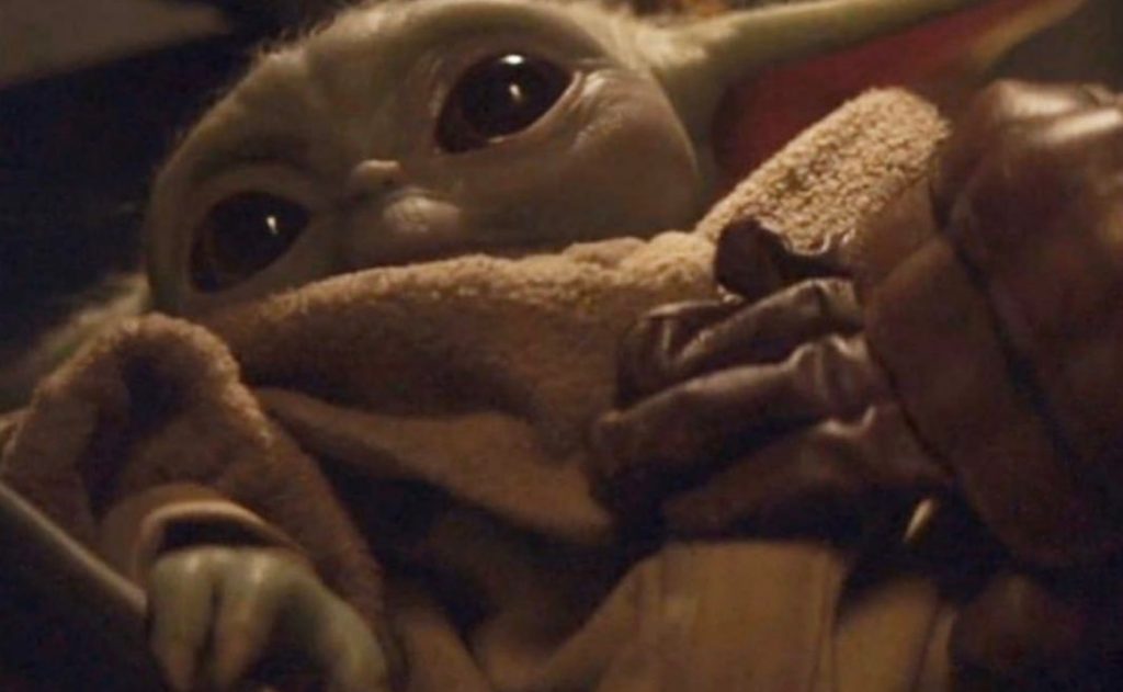 PHOTO Baby Yoda Laying In Bed Thinking About All The Dumb Things He Did