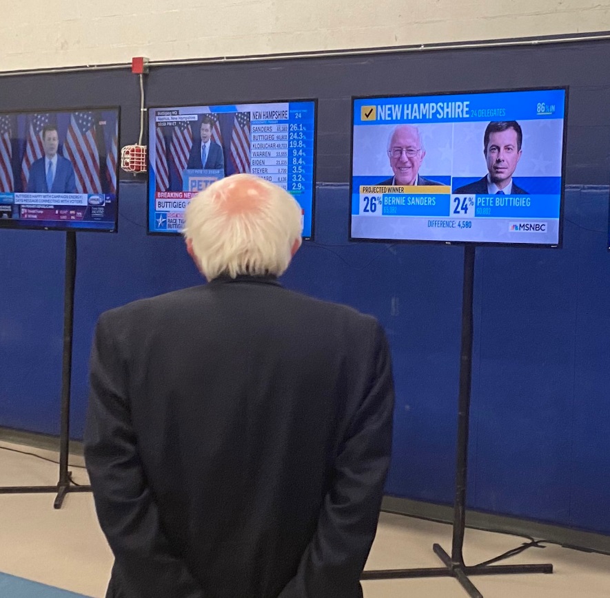 PHOTO Bernie Sanders Watching Himself Win The New Hampshire Primary On TV