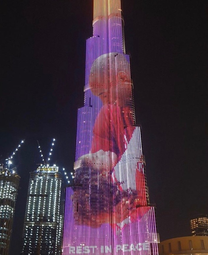 PHOTO Dubai Lit Up Tallest Building In World With Kobe And Gianna's Face And Rest In Peace Lettering