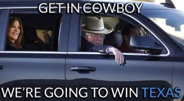 PHOTO Get In Cowboy We're Going To Win Texas Bernie Sanders Meme