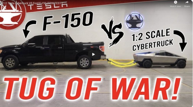 PHOTO Half Scale Tesla Cybertruck Still Out Tugs Ford F-150