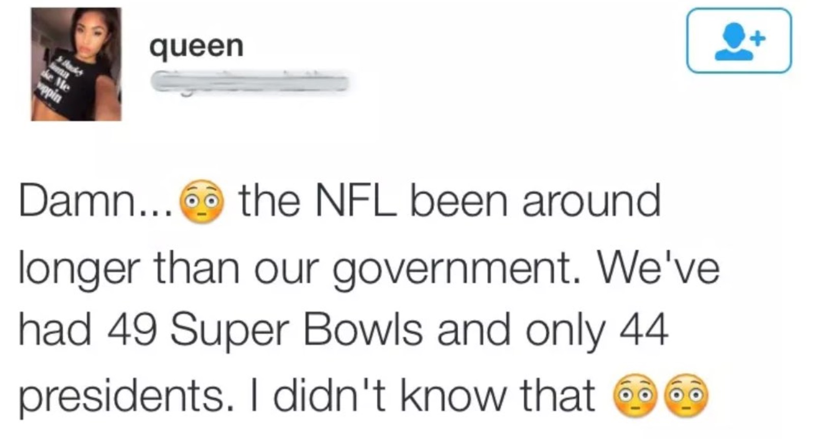 PHOTO Hot Chick Says The NFL Has Been Around Longer Than US Government