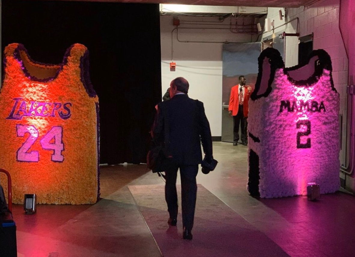 PHOTO Kobe Bryant And Gianna's Jerseys Made Out Of Flowers Inside Staples Center For Kobe Memorial