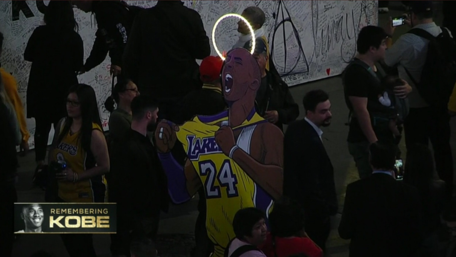 PHOTO Kobe Bryant Cardboard Standup With A Halo Outside Staples Center