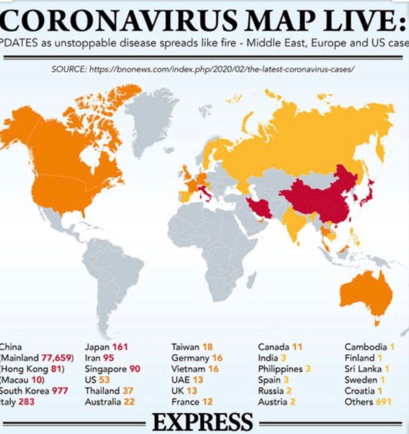 PHOTO Map Of Where The Corona Virus Has Spread To