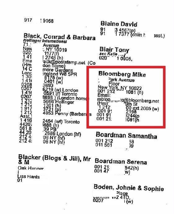 PHOTO Michael Bloomberg Was In Jeffrey Epstein's Phone Book