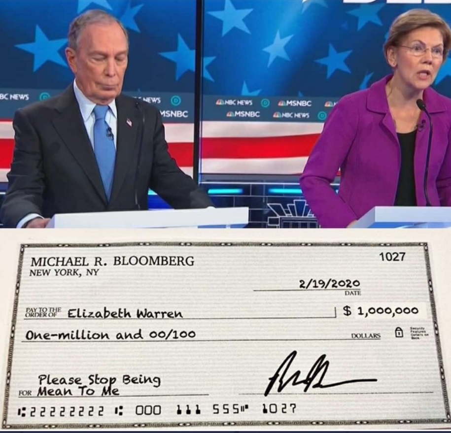 PHOTO Michael Bloomberg Wrote A 1 Million Check To Elizabeth Warren So She Would Stop Picking On Him