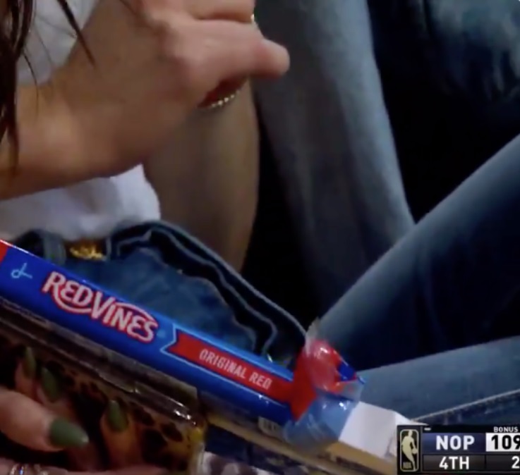 PHOTO Of Package Of Red Vine Licorice Hot Chick Was Holding For Lebron Behind Bench