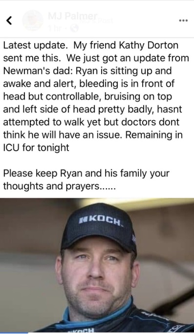 PHOTO Ryan Newman Is Bleeding In The Front Of His Head In Hospital