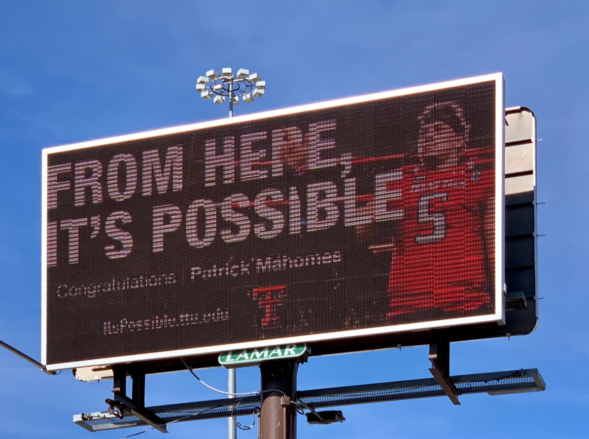 PHOTO Texas Tech Billboard In Lubbock Congratulating Patrick Mahomes On Winning Super Bowl