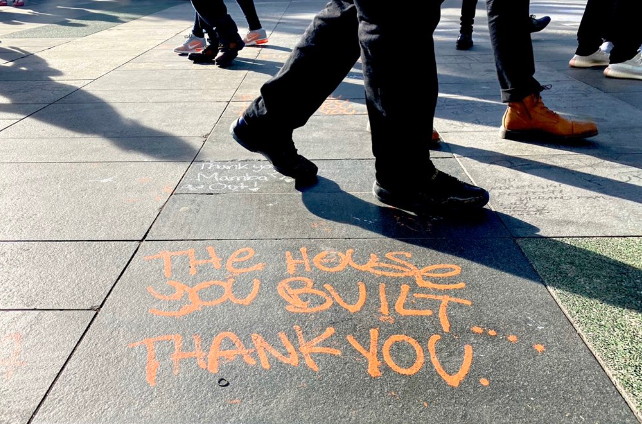 PHOTO The House You Built Written In Chalk On Sidewalk At LA Live For Kobe Bryant