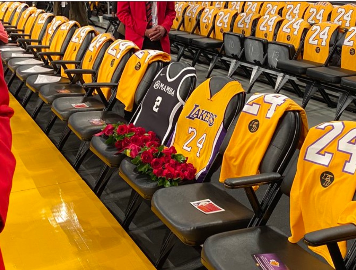 PHOTO Two Seats Saved For Kobe And Gianna Courtside At Staples Center Plus Everyone In Attendance Gets A Speical Kobe 24 Shirt