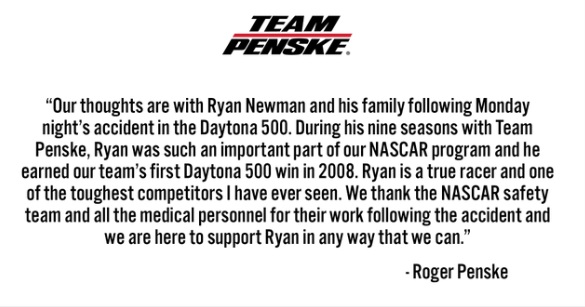 Penske Owner Update On Ryan Newman