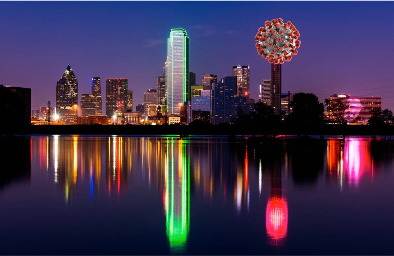 PHOTO Corona Virus On The Globe Building In Downtown Dallas