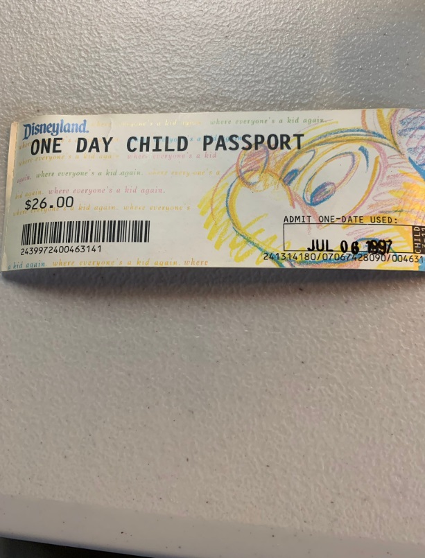 PHOTO Disneyland Child One Day Pass In 1997 Was $26