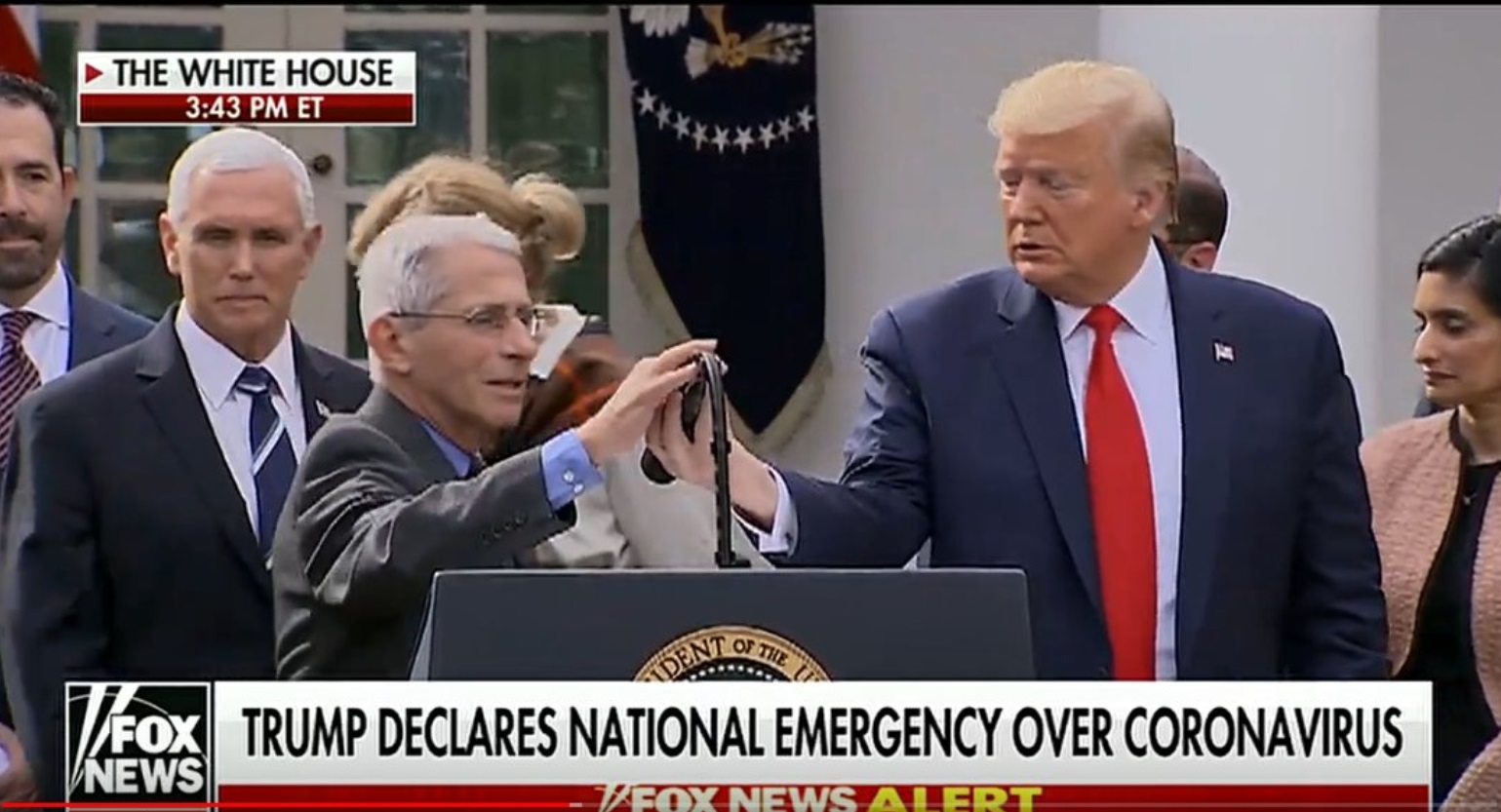 PHOTO Donald Trump Touching Microphone During National Emergency Corona Virus Announcement