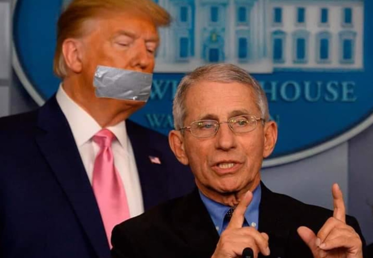 PHOTO Dr Fauci Puts Duct Tape On Donald Trump's Face To Make Him Shut Up