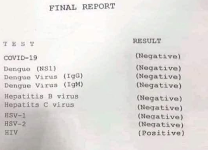 PHOTO Dude Tests Negative For Corona Virus But Tests Positive For HIV