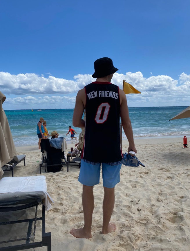 PHOTO Dude Wearing Miami Heat Jersey On Beach That Says New Friends On The Back