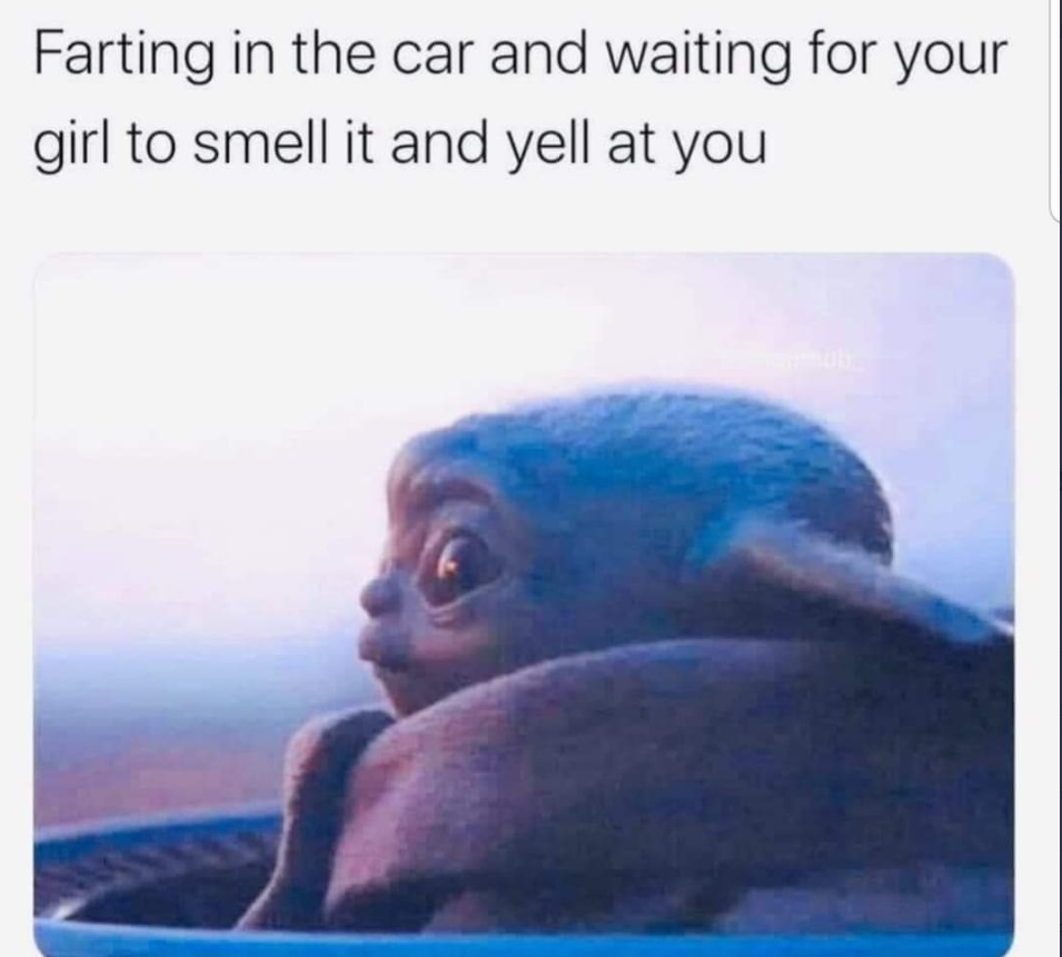 PHOTO Farting In Car And Waiting For Your Girl To Smell It And Yell At You Baby Yoda Meme