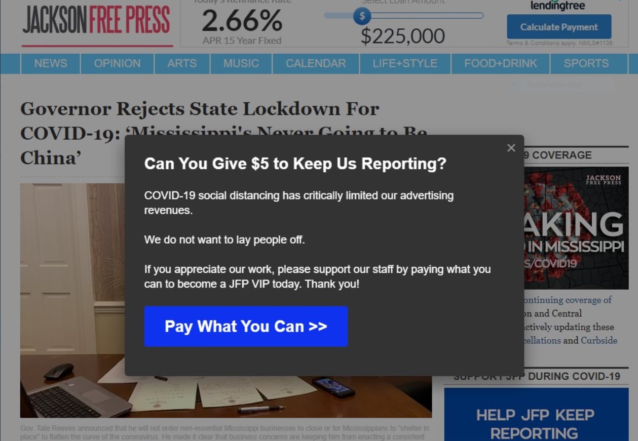 PHOTO Jackson Free Press Begging For Donations In Order To Not Have To Lay Off Workers