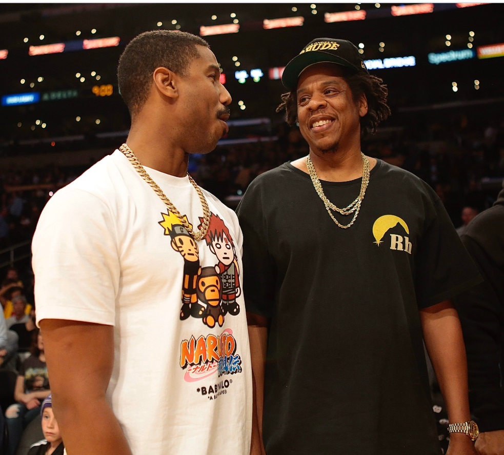 PHOTO Jay Z Laughing With Michael B Jordon At Bucks Lakers Game