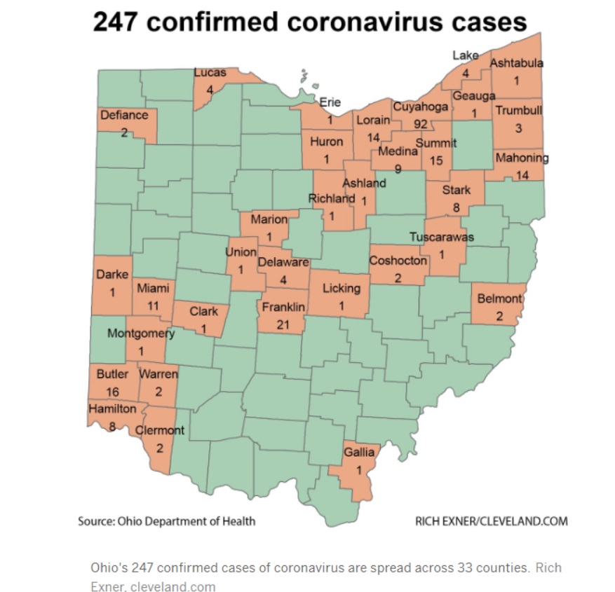 PHOTO List Of Counties In Ohio That Have Corona Virus