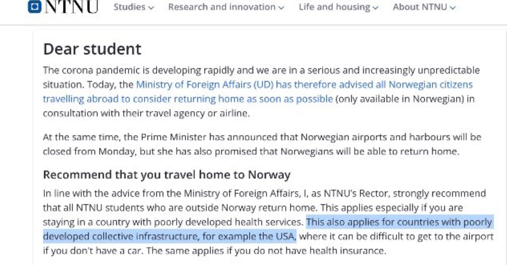 PHOTO Norway Calls Students Home From CALLING USA Poorly Developed Infrastructure