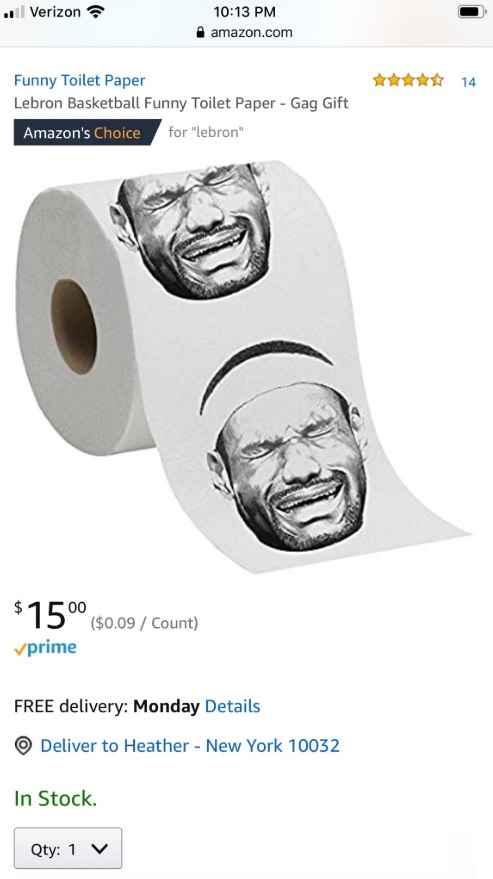 PHOTO Only Toilet Paper You Can Get On Amazon Prime Right Now Is Lebron James Crying Imprints On It