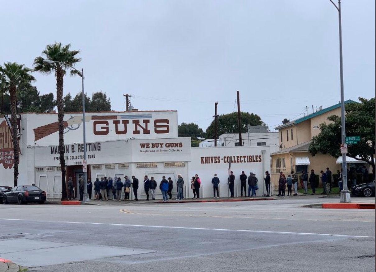 PHOTO People Lining Up Outside California Gun Store To Get Guns And Ammunition Amid The Corona Virus