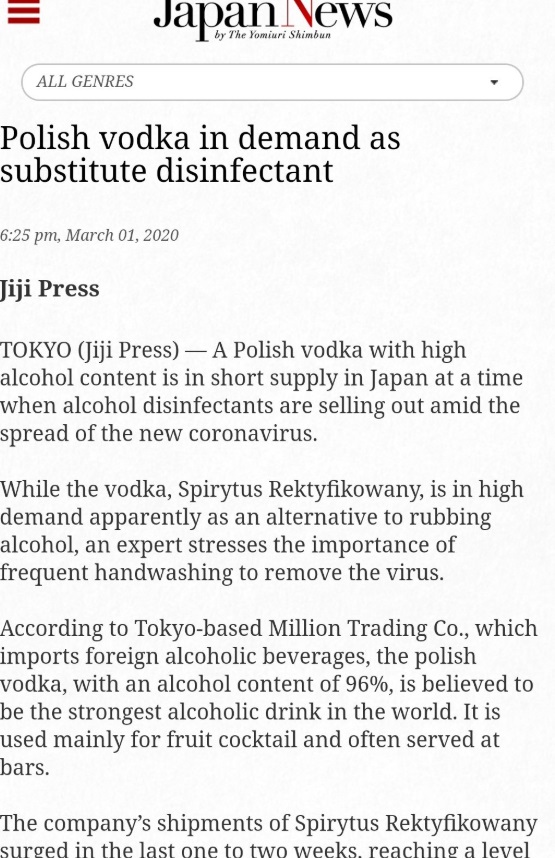 PHOTO Polish Vodka Is In Demand Because It Has 96% Alcohol To Kill Corona Virus