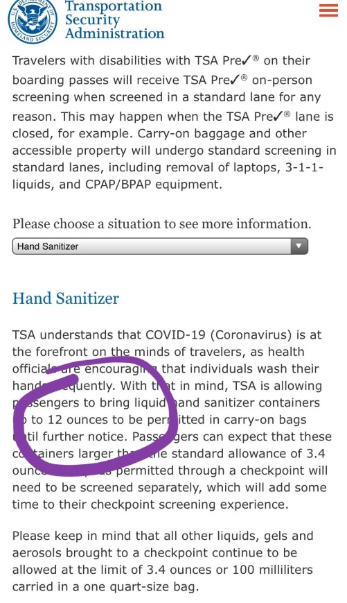 PHOTO TSA Message Detailing Why Hand Sanitizer Is Now Allowed On Flights During Corona Virus Outbreak