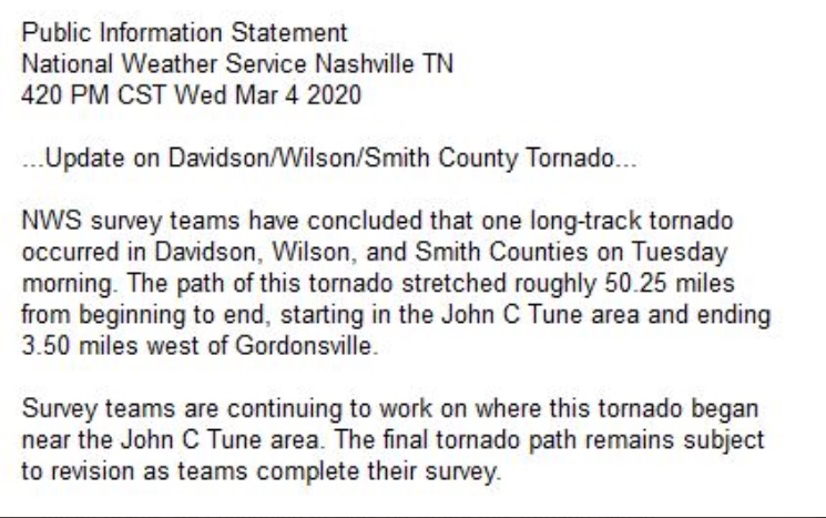 PHOTO Tornado That Hit Nashville Was On The Ground For 50 Miles