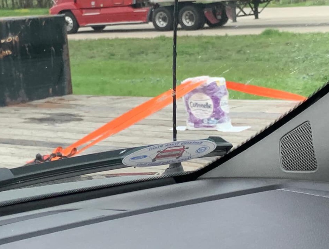 PHOTO Truck Strapped Down One Package Of Toilet Paper For Delivery Because That's All They Had