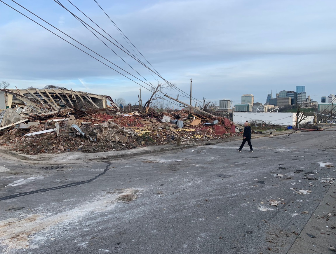 PHOTO View Of Nashville Skyline From Tornado Damage Area