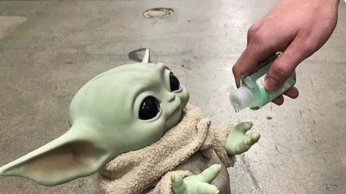 PHOTO Baby Yoda Using Hand Sanitizer To Avoid Getting Corona Virus