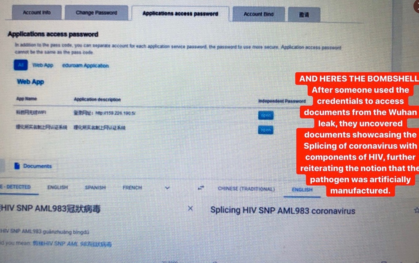 PHOTO Document From Wuhan Leak Shows CoronaVirus Was Spliced With Components Of HIV In A Lab