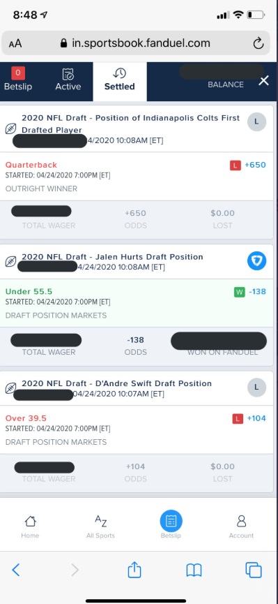 PHOTO FanDuel Bettor Wins Betting On Under 55.5 Of When Jalen Hurts Would Be Drafted