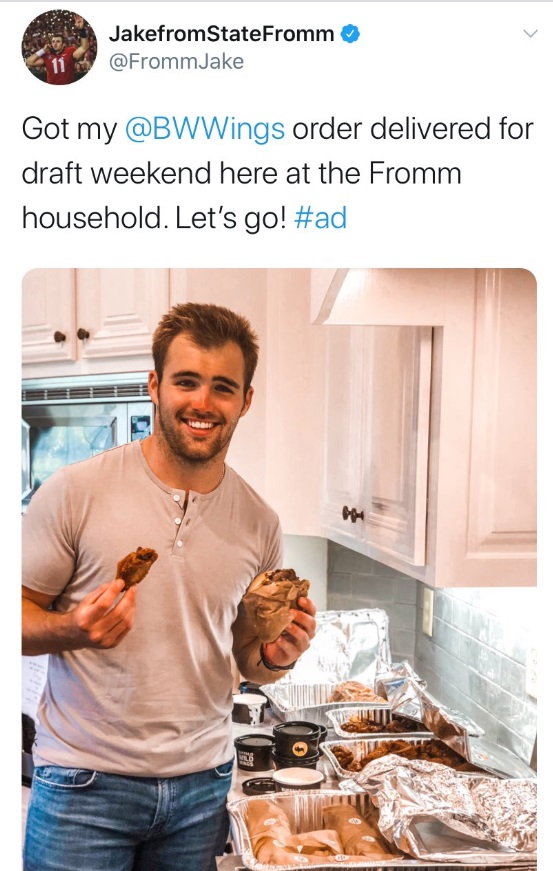 PHOTO Jake Fromm Grew Out His Hair And Ordered Hundreds Of Dollars Of Buffalo Wild Wings Yet Is Still Undrafted